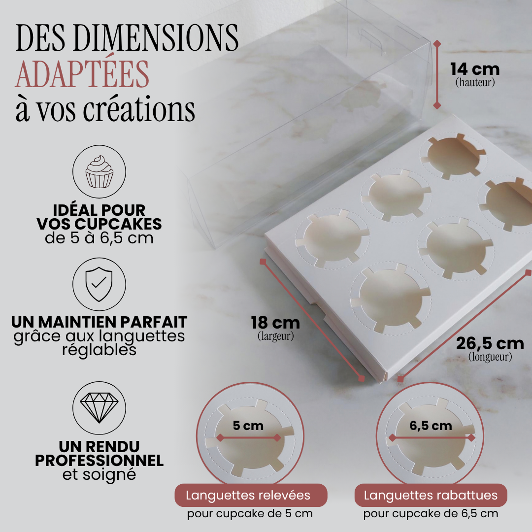 Boîte à cupcakes premium - 6 emplacements